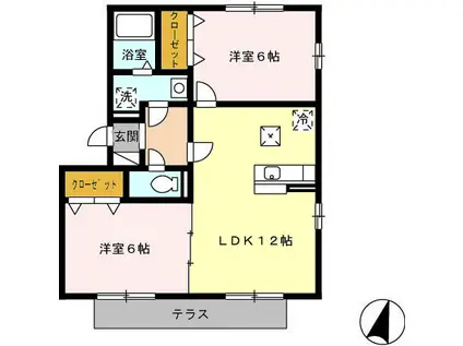 フェリス源氏(2LDK/1階)の間取り写真