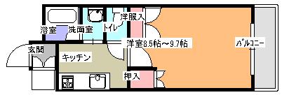 ディオカーザ重森(1K/2階)の間取り写真