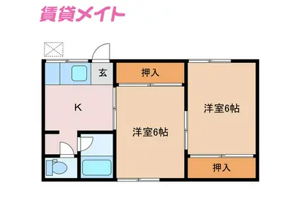 コーポ鈴鹿カーテン(2K/2階)の間取り写真