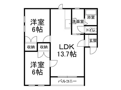 ラッキーストリッジI(2LDK/2階)の間取り写真