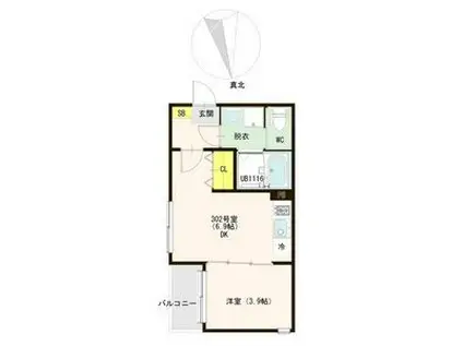 GREEN ACE IIB(1DK/3階)の間取り写真