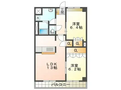 ロイヤルラファミーユB(2LDK/2階)の間取り写真