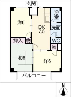 パークヒルズコーマ(3DK/1階)の間取り写真