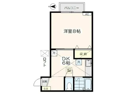 フラットアメニティー(1DK/2階)の間取り写真
