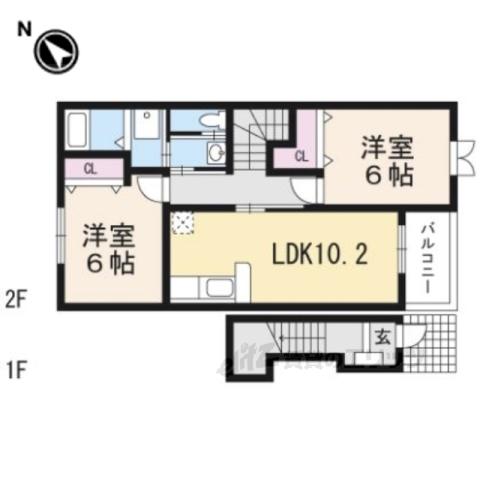 ハオス・リーリエⅡ(2LDK/2階)の間取り写真