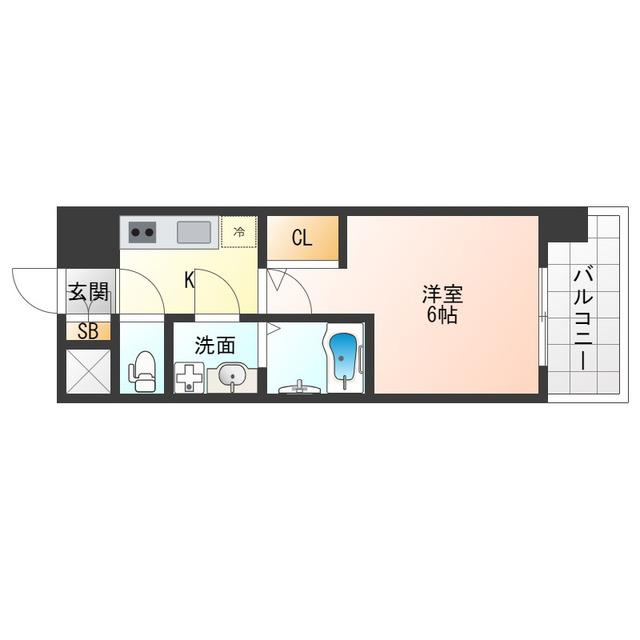 エスリードレジデンスグラン大阪福島ノース(1K/2階)の間取り写真