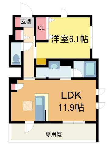 SHAMAISONブルーメ(1LDK/1階)の間取り写真