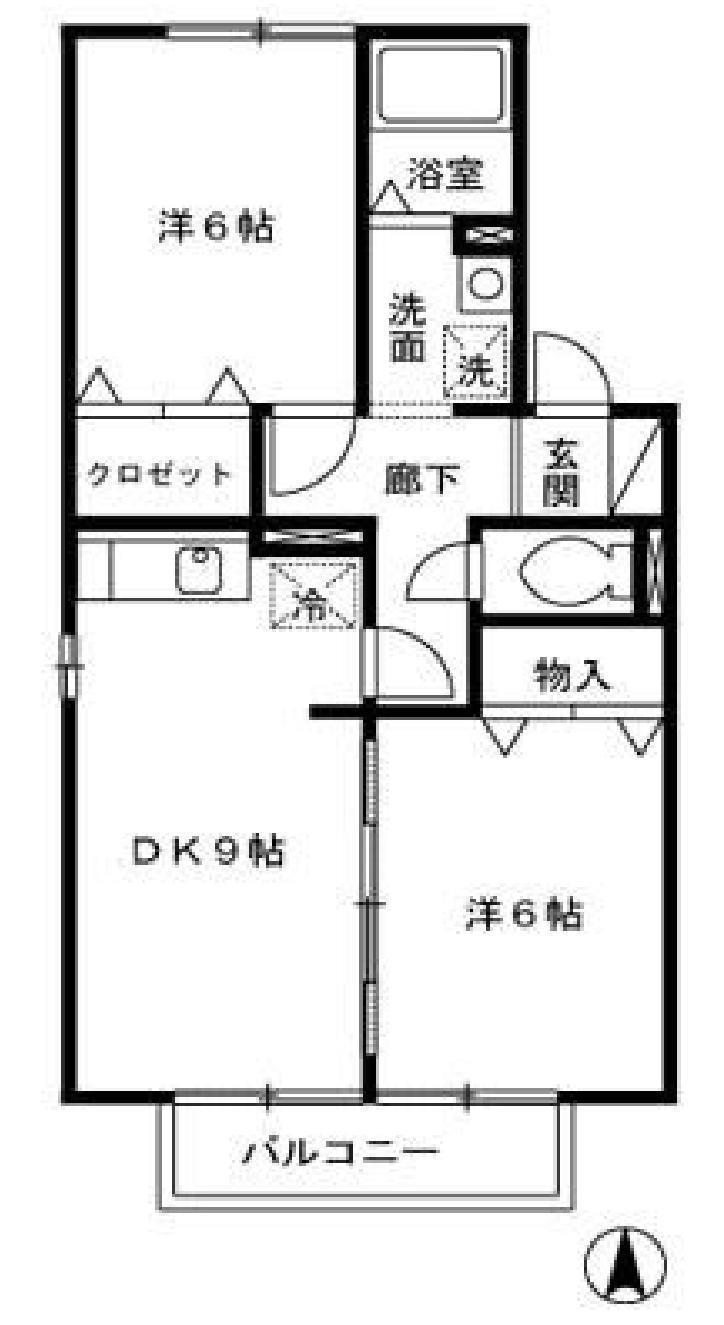 リビングタウン安積(2DK/1階)の間取り写真