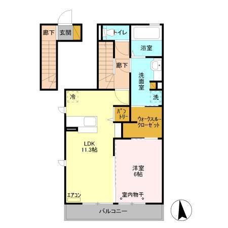 エスポワールA(1LDK/2階)の間取り写真