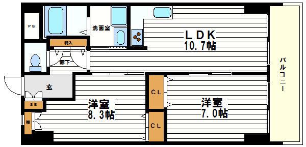 ハイツ天王寺1号館(2LDK/5階)の間取り写真