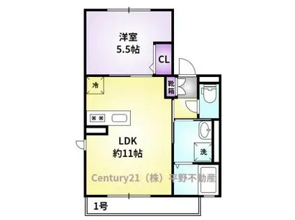 WINDY HILLS(1LDK/1階)の間取り写真