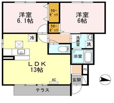 WIT L 神辺(2LDK/1階)の間取り写真