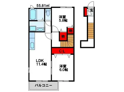 ドリームハウス(2LDK/2階)の間取り写真