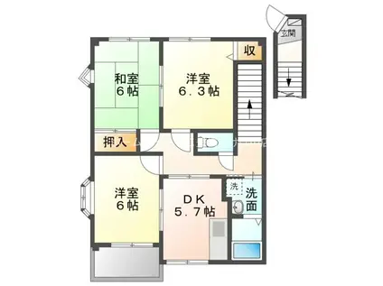 ハイステージFUJI B(3DK/2階)の間取り写真