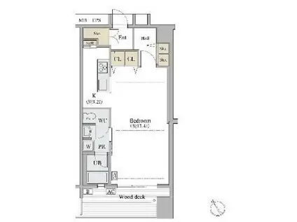 シャレール広尾1号棟(ワンルーム/1階)の間取り写真
