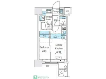 リビオメゾン新大橋(1DK/4階)の間取り写真
