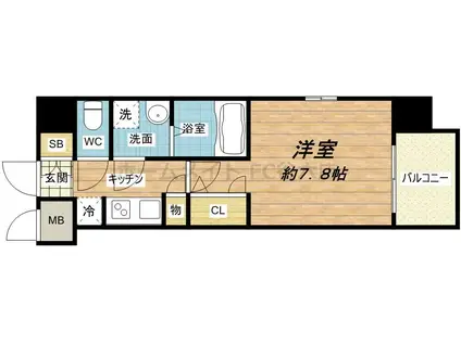 レジュールアッシュ心斎橋VITA(1K/6階)の間取り写真