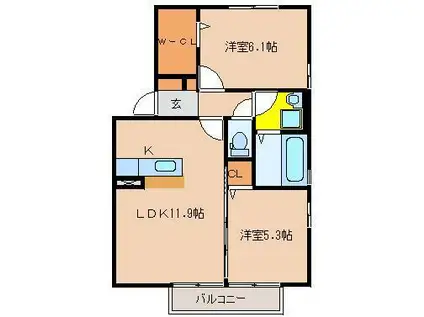 サーフスリィフォレスタ(2LDK/2階)の間取り写真