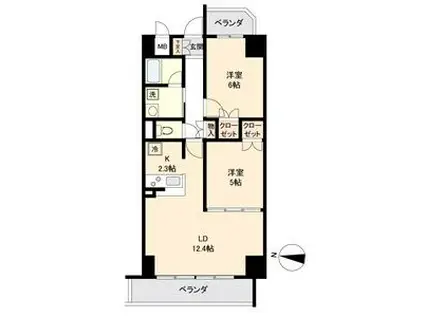 ランドハウス グランドウエスト(2LDK/4階)の間取り写真