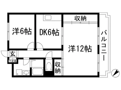 リバティーハイツ(2DK/2階)の間取り写真