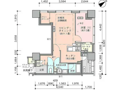 横浜ヴェールタワー(1LDK/13階)の間取り写真