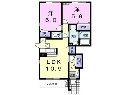 サンウィッシュ B(2LDK/1階)の間取り写真