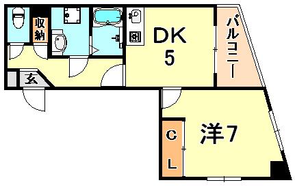 中西フラット(1DK/3階)の間取り写真