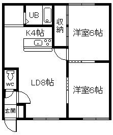 ハイツカトレアA(2LDK/1階)の間取り写真