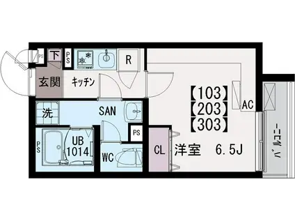 イクシオひばりヶ丘(1K/2階)の間取り写真