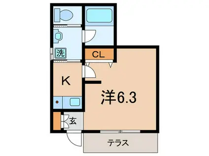 ミトワージュ新城(1K/1階)の間取り写真