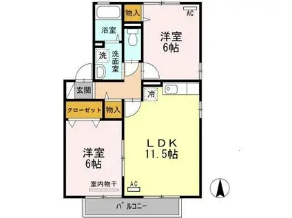 ウィルモア宮小路A(2LDK/2階)の間取り写真