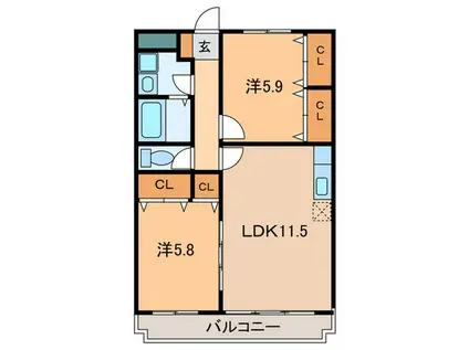 ビューライフ長畑(2LDK/3階)の間取り写真