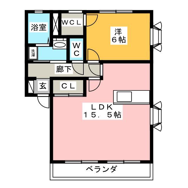 パインフォレストD(1LDK/2階)の間取り写真