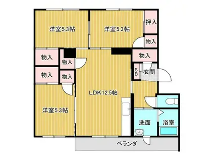 ＪＲ根室本線 釧路駅 徒歩17分 4階建 築53年(3LDK/2階)の間取り写真