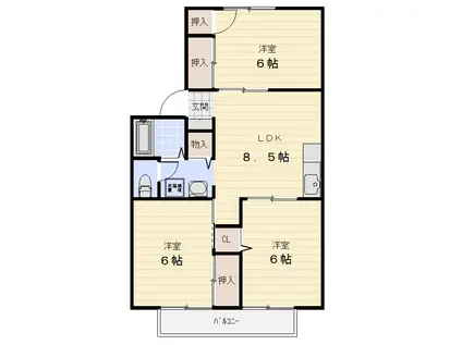 阿波屋ハイツA(3LDK/2階)の間取り写真