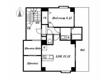 グランツアベニュー新中野(1LDK/4階)の間取り写真