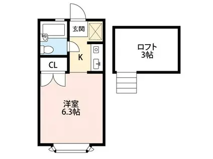 ローズアパートQ63番館(1K/2階)の間取り写真