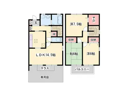 パークハイム壱番館 E棟(3LDK/1階)の間取り写真