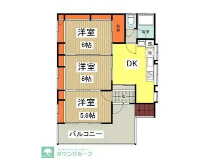 黒部ビルサウス棟(3DK/2階)の間取り写真