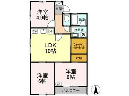 ドミールS(3LDK/1階)の間取り写真