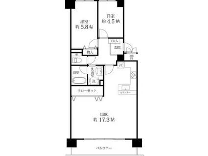 ライオンズマンションいりなかガーデン(2LDK/5階)の間取り写真