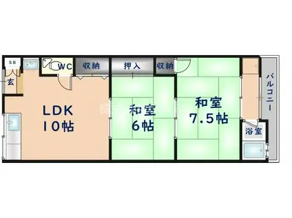 /大繁ハイツ(2LDK/2階)の間取り写真