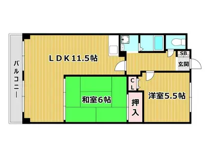 ロイヤルカーサ姫里(2LDK/3階)の間取り写真