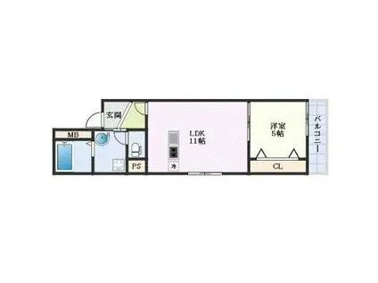 HERBE豊中曽根(1LDK/1階)の間取り写真