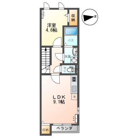STAR TERRACE榴ヶ岡(1DK/2階)の間取り写真