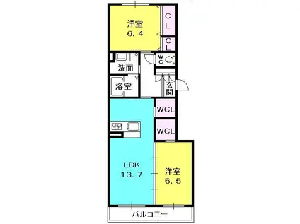 MAST COURT 丸橋(2LDK/3階)の間取り写真