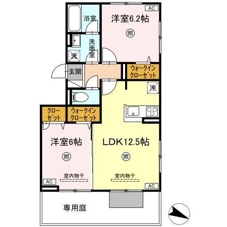 D-ROOM原町駅南(2LDK/1階)の間取り写真