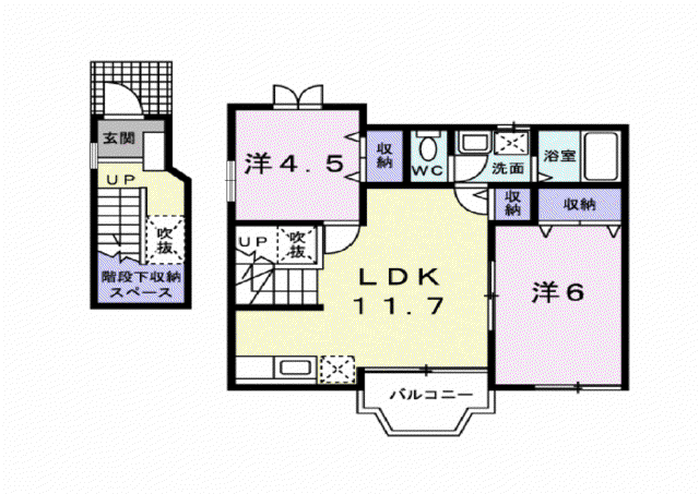 メロディーハイム横入川A(2LDK/2階)の間取り写真
