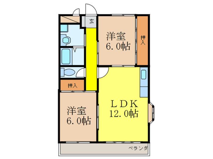 プリベイル田中(2LDK/3階)の間取り写真