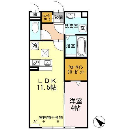 ウヴェルテュール(1LDK/1階)の間取り写真
